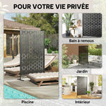 Panneau brise vue décoratif paravent extérieur à motif géométrique ajouré en métal - 122 x 45 x 198 cm, noir