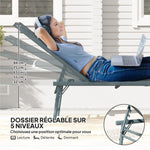 Lot de 2 bain de soleil chaise longue pliante textilène transat jardin extérieur inclinable 54 x 164 x 84 cm gris clair