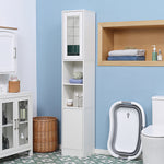 Armoire salle de bain haute, meuble de rangement colonne avec miroir, 2 portes, étagères réglables, 30x28x170cm, blanc