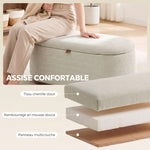 Moderne ovale opbergbank van chenillestof, voetenbank met opbergruimte, belastbaar tot 220 kg, 91 x 40,5 x 45 cm, beige