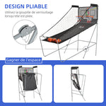 Jeu de basketball arcade pliable à 2 panier 4 balles pompe de gonflage, panier de basketball avec système de pointage, 4 bouton fonctionnement et 8 modes, 205x110x205cm, noir et blanc