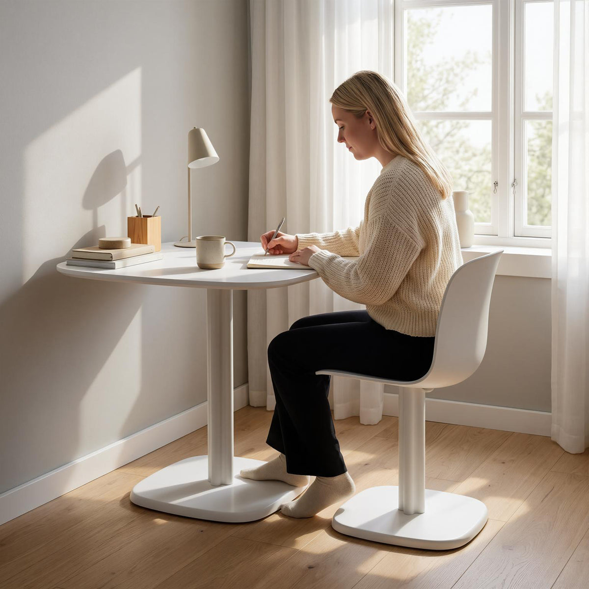 Tavolo da pranzo per 4 persone, tavolo da cucina quadrato in stile moderno con piano effetto legno, 70 x 70 cm, bianco