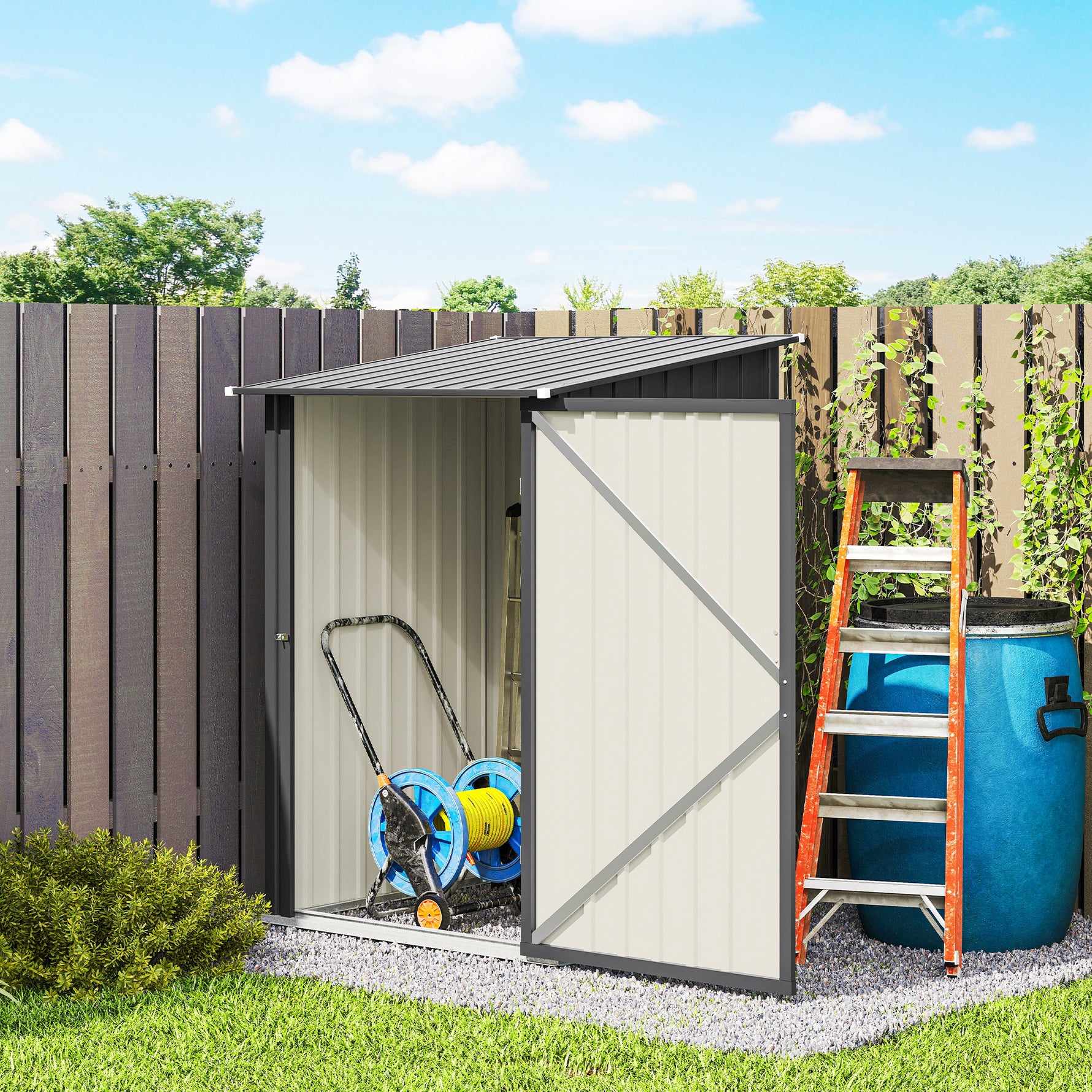 Abri de Jardin en Acier galvanisé 1m², avec Tôle Ondulée, Toit Incliné et Porte Verrouillable, 100x104x160cm, Gris Foncé