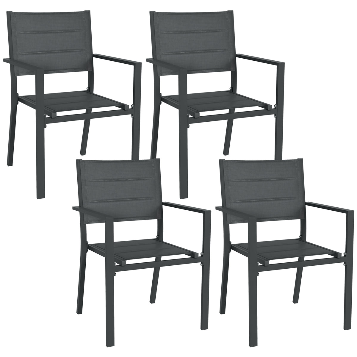 Ensemble de 4 chaises de jardin empilables en aluminium et textilène avec accoudoirs, lot de 4 pièces pour extérieur