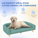 Canapé pour chien grand lit surélevé pour chien coussin lavable cadre en bois tissu polyester 98 x 67 x 25 cm vert clair