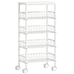 Carrello portaoggetti a 4 ripiani, carrello con ruote e cestelli rimovibili, struttura in metallo, bianco