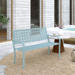 Banc de jardin 2 places, banc extérieur jardin en acier avec dossier ajouré, 127 x 63 x 85 cm, bleu