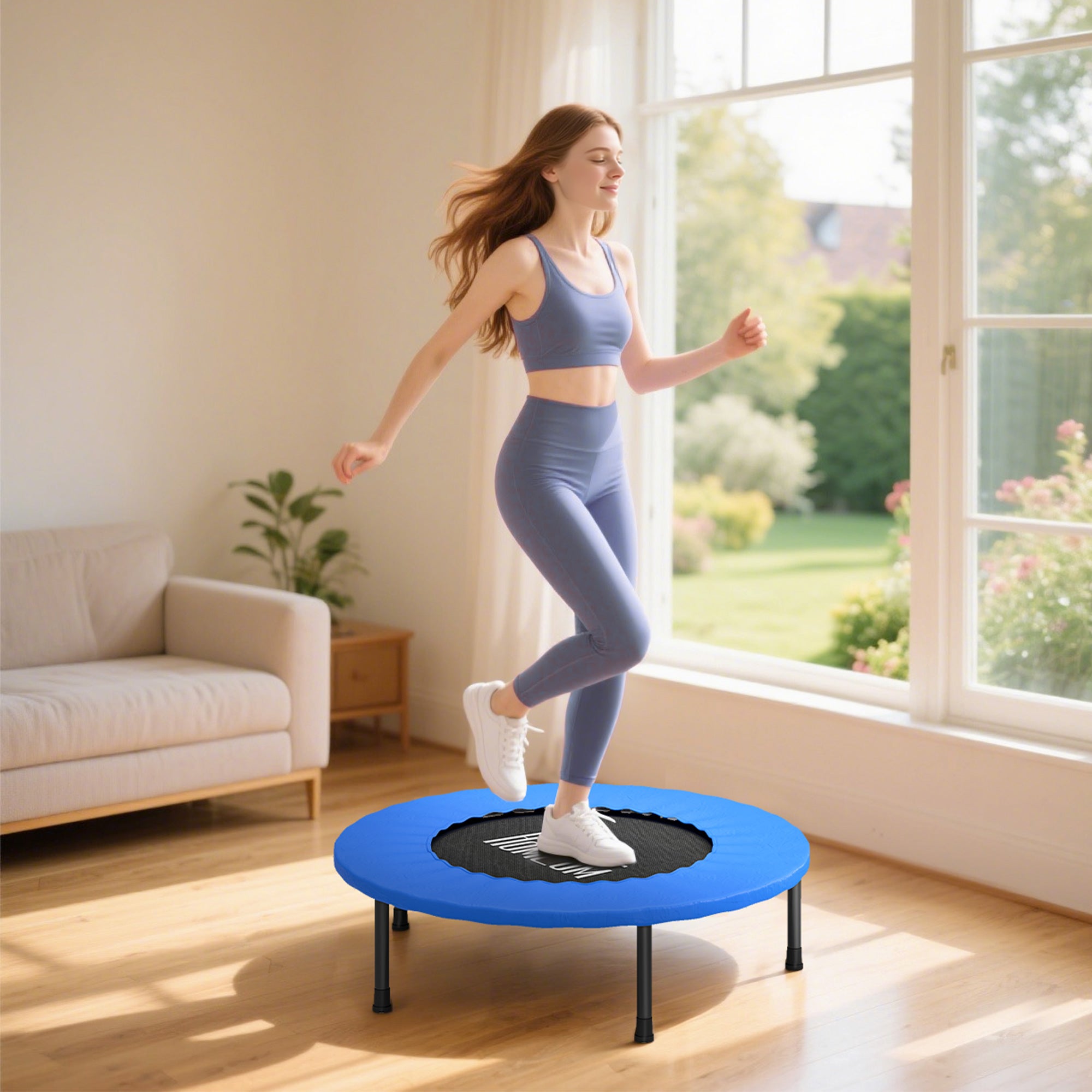 Fitness mini trampoline, exercise trampoline with non-slip feet, 100 kg load capacity, Ø 81 x 22.5 cm, blue and black