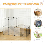 Enclos lapin interieur, 2 niveaux, parc modulable pour petits animaux, 27pcs, 140 x 70 x 90 cm, noir