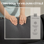 Canapé d'angle convertible en velours côtelé, canapé-lit 3 places avec rangement caché, coussins, 205x135x76cm, gris