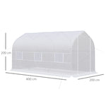 Serre tunnel de jardin 8m², serre de jardin tunnel avec 1 portes et 6 fenêtres, bâche PE 140g/m² 400x200x200cm blanc