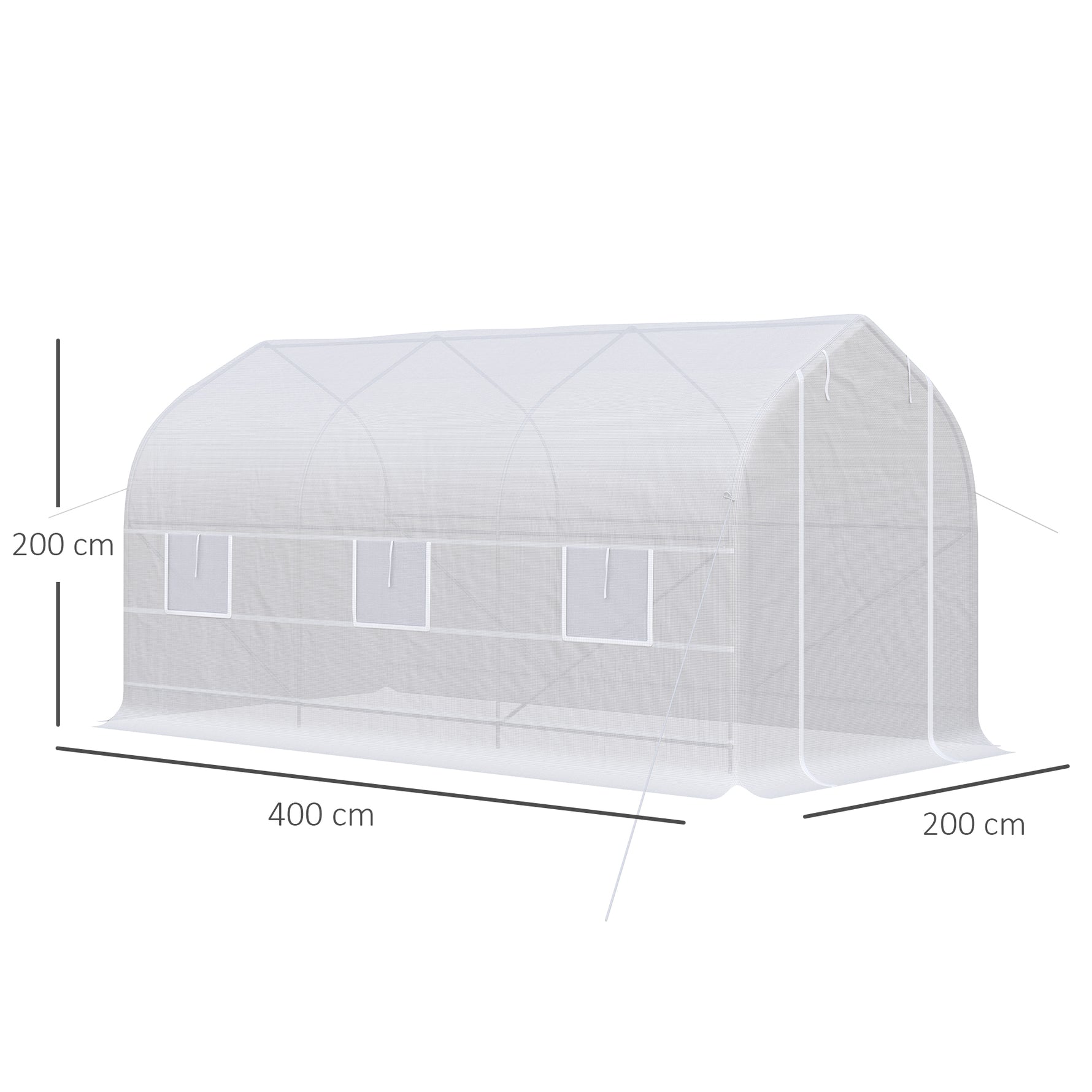Serre tunnel de jardin 8m², serre de jardin tunnel avec 1 portes et 6 fenêtres, bâche PE 140g/m² 400x200x200cm blanc