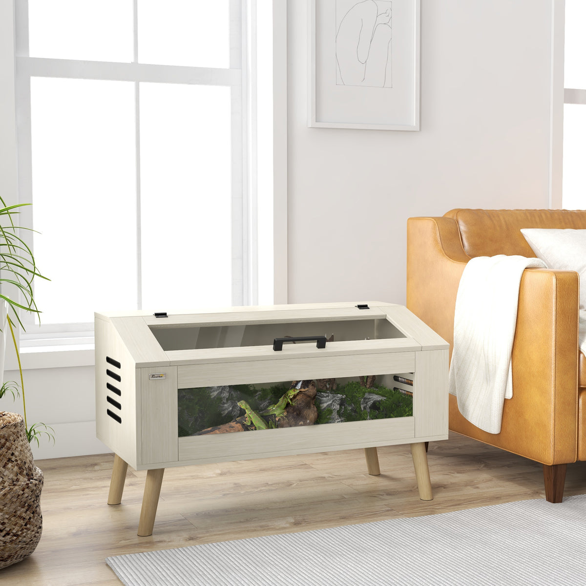 Terrario per rettili, vivario per serpenti 140L con finestre in vetro temperato, coperchio, 100 x 50 x 60 cm