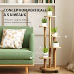 Étagère à plantes en bambou étagères rondes à fleurs support de pots de fleurs 5 niveaux bois naturel
