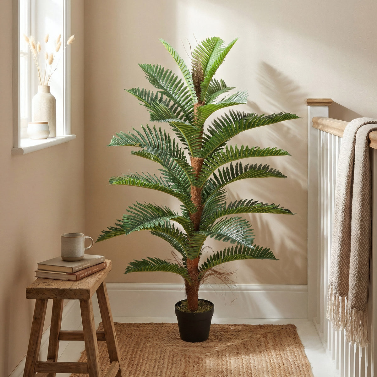 Palmier Artificiel palmier 120 cm avec 24 Feuilles en PEVA, Plante Décorative avec Pot en Plastique, Vert