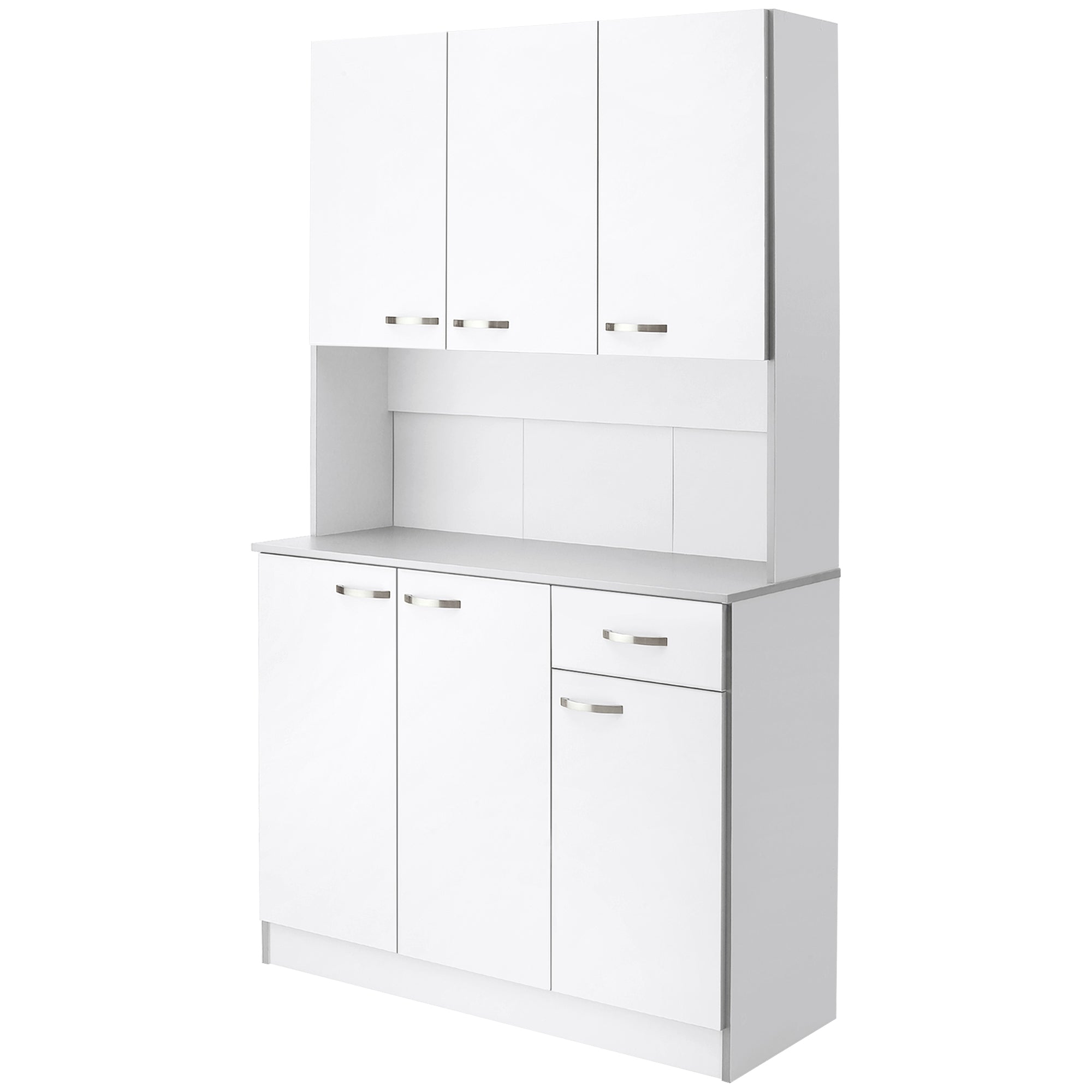 Aparador de cocina, armario de cocina contemporáneo con múltiples compartimentos, 6 puertas, 1 cajón y bandeja grande