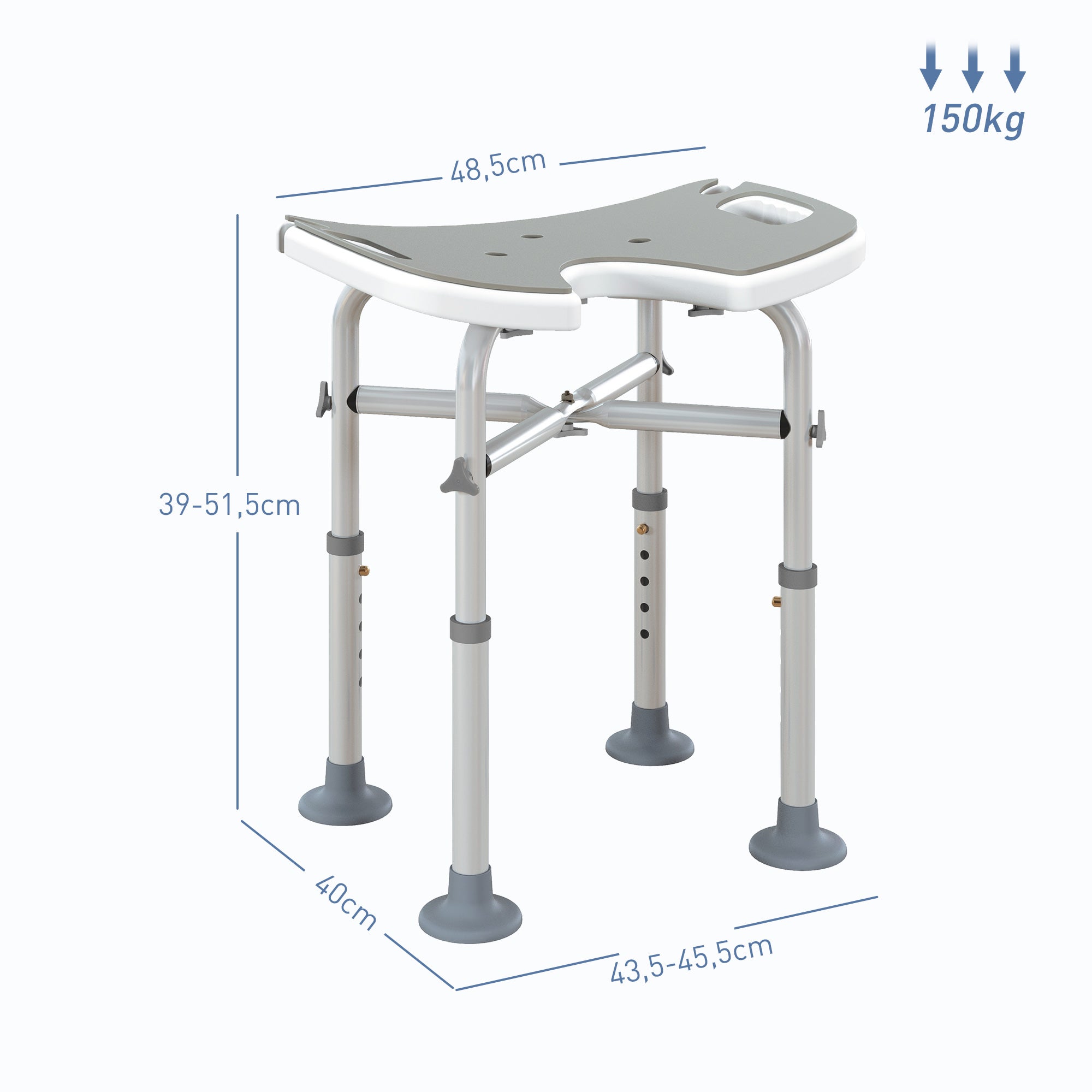 Tabouret de douche siège de douche hauteur ajustable 39-51,5 cm barre d'appui à ventouse patins à ventouse gris