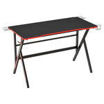 Bureau gaming racing bureau gamer bureau informatique bracket supports casque enceintes porte-gobelet métal plateau MDF texture carbone rouge noir