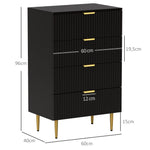 Commode 4 tiroirs commode chambre meuble de rangement moderne avec poignées et pieds dorés, dim. 60 x 40 x 96 cm, noir