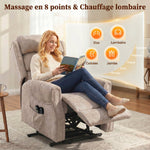 Fauteuil releveur électrique massage par vibrations et chaleur, fauteuil relax électrique en velours, 80x160x82cm, beige