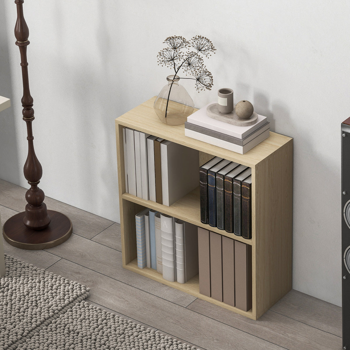Bibliothèque étagère de rangement avec 2 compartiments et étagère réglable, 60 x 24 x 63 cm, effet bois naturel-6