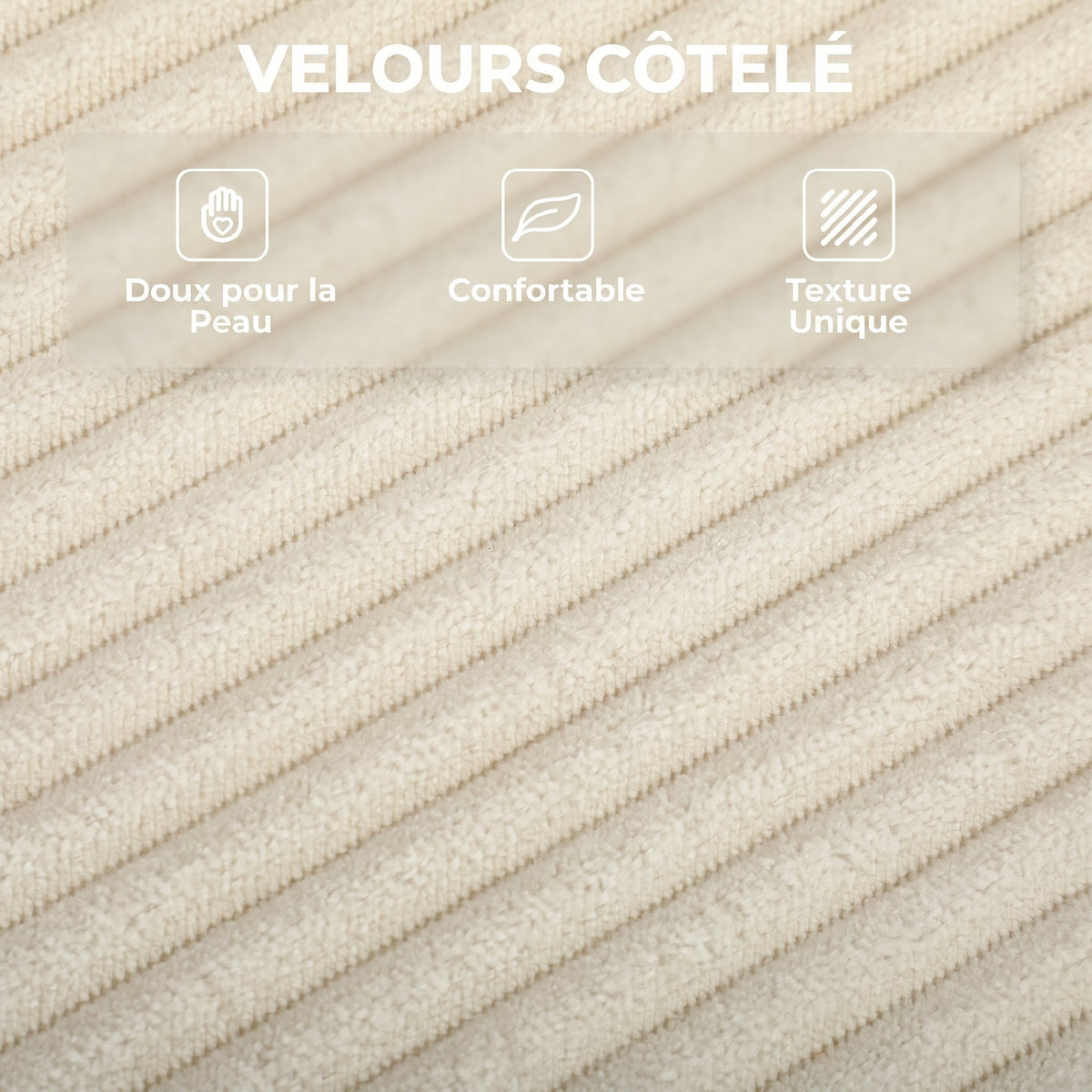 Canapé-Lit Pliant 2 en 1, Chauffeuse 1 Place Convertible en Velours Côtelé, Oreiller, Poches Latérales, Crème