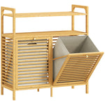 Meuble salle de bain en bambou, armoire salle de bain avec 2 paniers à linge et 2 étagères, 82x33x88cm, bois naturel