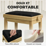 Banc de Piano, Tabouret Piano Réglable en Hauteur 45-56 cm, Banc de Clavier, Siège Rembourré en Velours, Bois Naturel