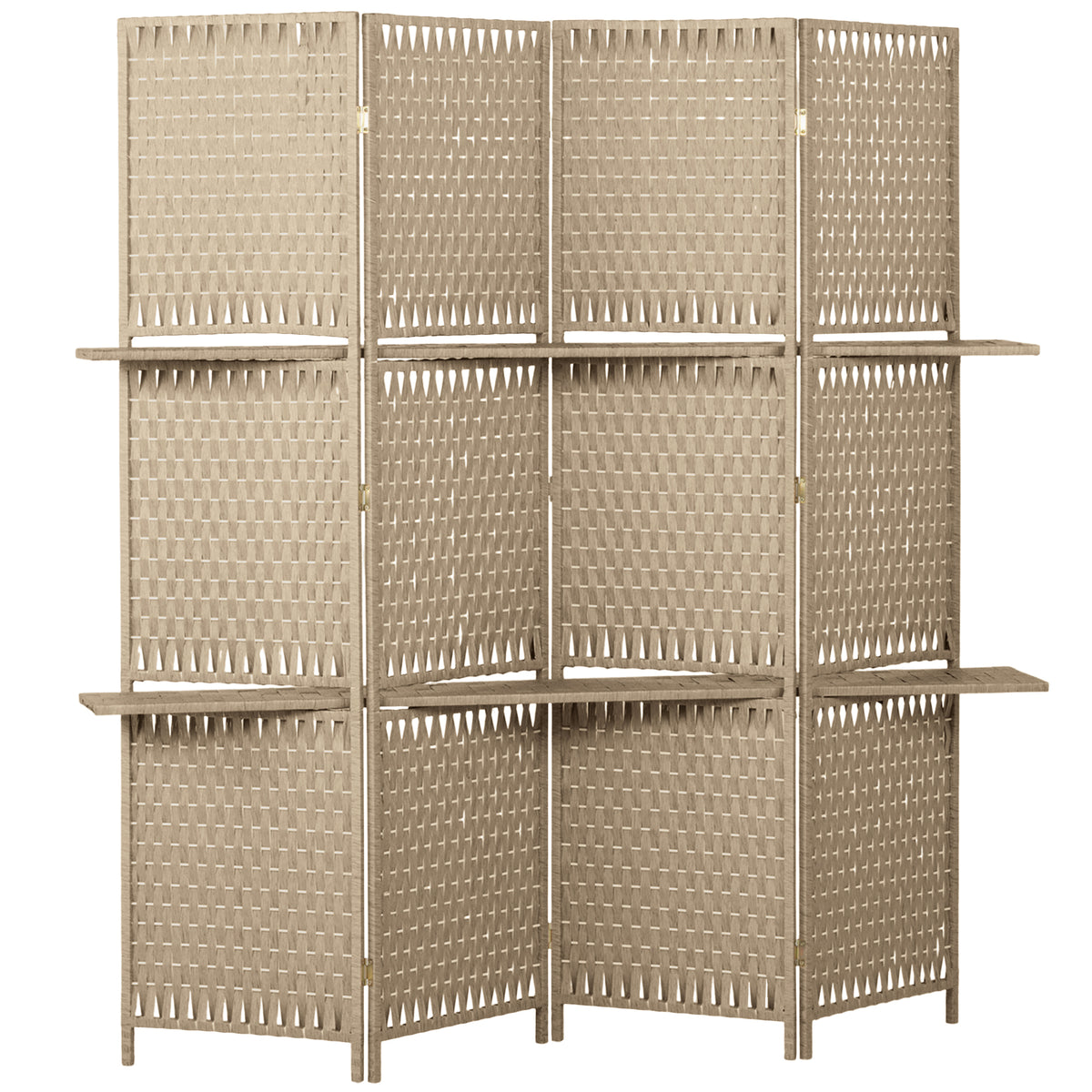 Séparateur de pièces 4 panneaux 2 étagères pliables naturel paille