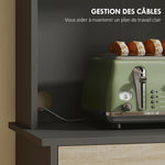 Buffet haut cuisine, armoire de cuisine, tiroir, 3 portes, étagères ouvertes, plan de travail, 60x40x180cm, bois naturel