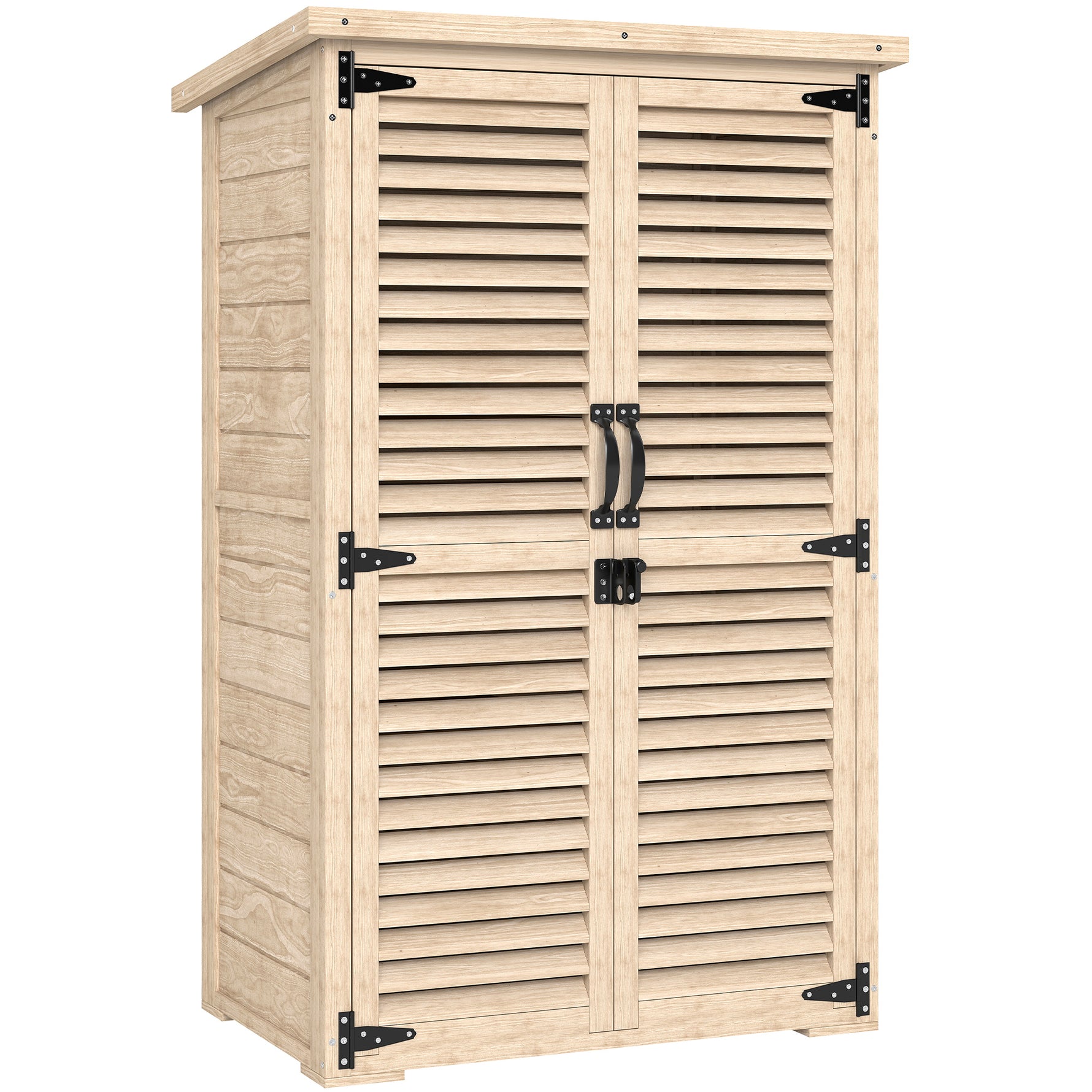 Armoire de jardin remise pour outils en bois 2 étagères toit bitumé portes persiennes verrouillable 75 x 50 x 118