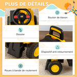 Tractopelle enfant sous licence CAT, porteur enfant, pelle manuelle, klaxon et rangement caché, 85x27,5x47,5cm, jaune