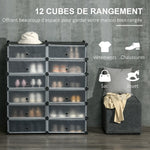 Armoire meuble à chaussures modulable 94L x 37l x 108H cm 12 cubes rectangulaires capacité 24 paires de chaussures