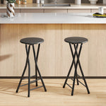 Lot de 2 Tabourets de Bar Pliables, Chaises de Bar Ronds avec Double Repose-Pieds, Cadre en Acier, Noir