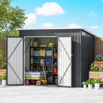 Abri de jardin en métal cabane jardin extérieure triple porte verrouillable toit incliné aérations 234x132x185cm gris