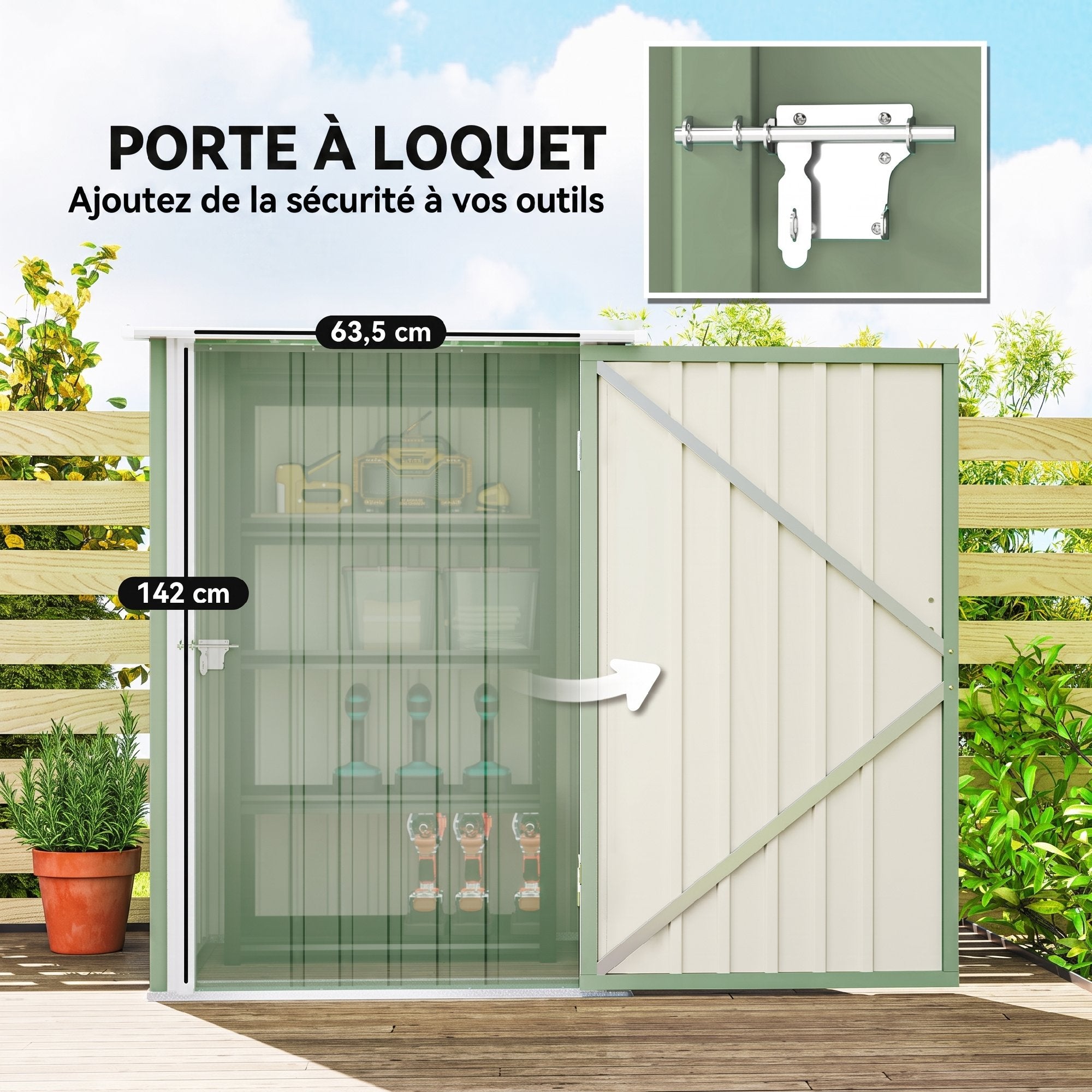 Abri de Jardin en Métal 1m², Tôle Ondulée, Toit Incliné, Porte Verrouillable, 100x103x160cm, Vert Clair