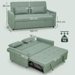 Canapé Convertible 2 Places 3 en 1, Canapé-Lit Clic Clac 160 cm, Dossier Réglable, Assise Large, 2 Oreillers, Vert