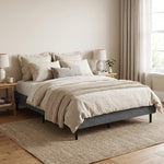 Sommier Tapissier 140x190 cm, Cadre de Lit avec Revêtement en Chenille, 10 Lattes Bois, 9 Pieds Stables, Gris