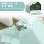 Maison de toilette bac à litière pour chat design maisonnette avec pelle, filtre et tapis dim. 47L x 45l x 42H cm bleu