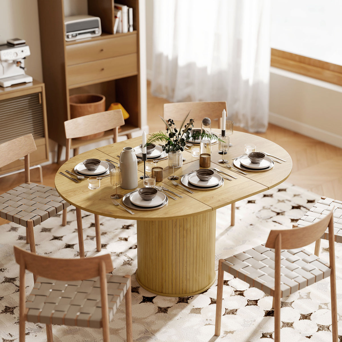 Mesa de comedor extensible, mesa de cocina, para 6 a 8 personas, 110-150 x 75 cm, efecto madera natural