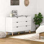 Commode 6 tiroirs meuble de rangement 5 pieds biseautés en bois  120 x 40 x 76 cm blanc