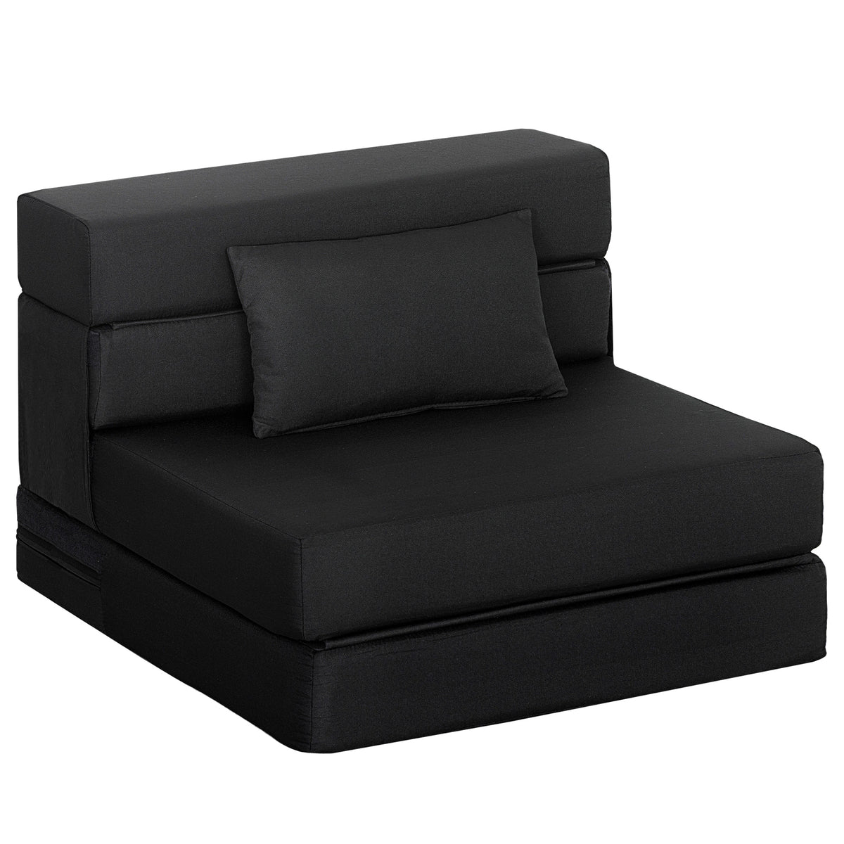 Convertible 1-seater armchair, folding bed chair, cushion included, for guests, living room, small space, 120 kg capacity, black
