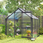 Serre de jardin polycarbonate 3,65m² 190 x 192 x 201 cm résistant aux UV fondation renforcé gouttière Gris