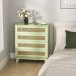 Commode 4 tiroirs meuble de rangement cannage en rotin aspect bois clair 80 x 35 x 95 cm vert