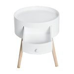 Table basse - table de chevet - table de nuit ronde - design scandinave table d'appoint bout de canapé avec tiroir pieds effilés inclinés bois massif chêne clair blanc