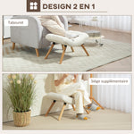 Repose pied salon ottoman pouf salon tabouret de canapé en tissu avec pieds en bois de hêtre, siège rembourré, crème