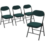 Lot de 4 chaises pliantes chaises de salle à manger portables avec assises et dossiers rembourrés en velours côtelé bleu