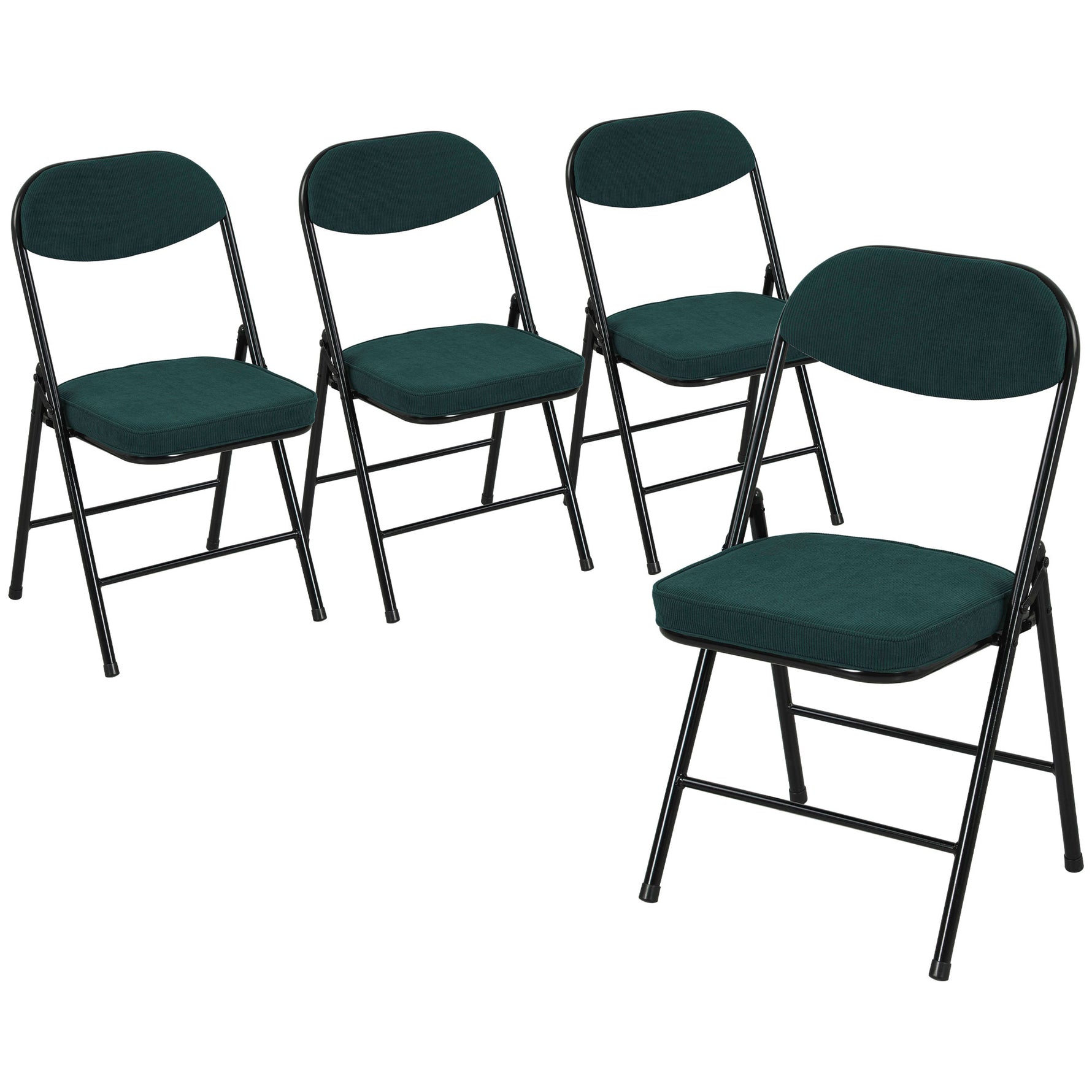 Lot de 4 chaises pliantes chaises de salle à manger portables avec assises et dossiers rembourrés en velours côtelé bleu