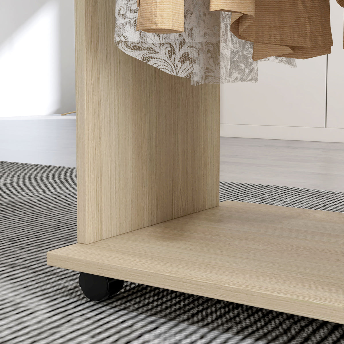 Arropa-armairua, Biltegiratzeko altzari mugikorra, 6 gurpil, 120L x 40l x 128H cm, egur naturala