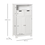 Meuble de salle de bain, meuble de rangement avec 2 tiroirs, niche, placard avec porte, étagère réglable, armoire de salle de bain, cuisine, salon, 60 x 30 x 109 cm, blanc